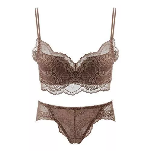 ZJY Unterwäsche & Dessous ZJY BH Panty Set Unterwäsche-Sets Push-Up-BH und Panty Set Angepasst Straps Damen Dessous Weibliches Intimates Dessous Bralette (Color : Brown, Größe : 80B)