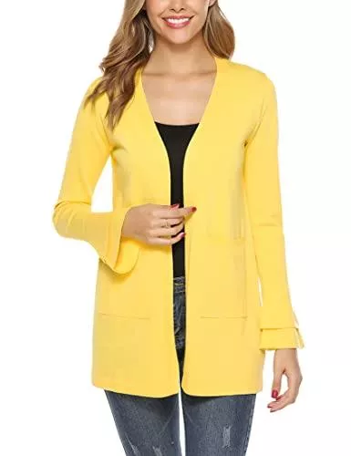NB Strickjacken NB Damen Strickjacke Langarm Einfarbig Cardigan Strickjacken Wasserfall Jacke Offene Lang Casual Strickmantel