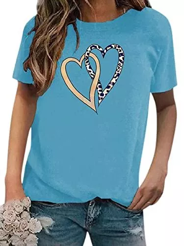 Abtel T-Shirts Abtel Damen Herz Kurzarm-T-Shirt Basic t-Shirts Rundhals für Frauen Sommer Tops Klassisches T-Shirt top