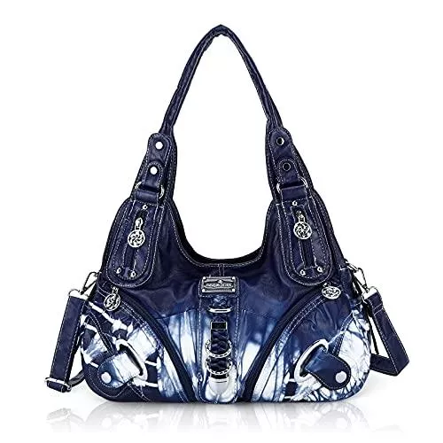 angel kiss Taschen & Rucksäcke angel kiss Handtasche Damen Schultertasche Multifunktionale Umhängetaschen PU Leder mit Reißver Schlusstaschen (Tie Dye Blau)