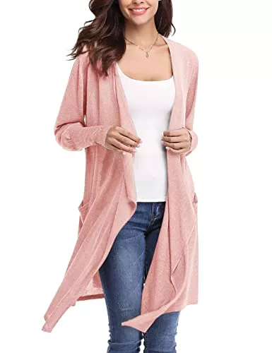 Irevial Strickjacken Irevial Damen Strickjacke Lang Open Front Cardigan Langarm Asymmetrisch Jacke mit Seitentaschen，Für Frühling und Sommer