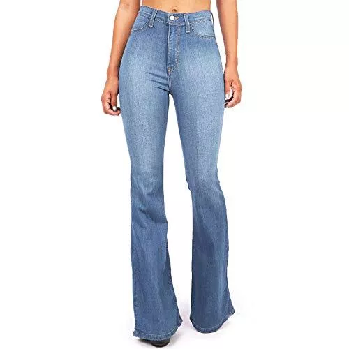 Briskorry Jeans Briskorry Damen Schlaghose Y2K Mode High Waist Bootcut Pant Weite Bein Boyfriend Stretch Skinny Jeans Hosen Vintage Leopard Jeanshose Schlagjeans Streetwear
