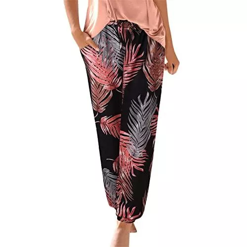 yeyeyo Hosen yeyeyo Damen Sommerhose Haremshose Freizeithose Bedruckte Boho Strand Hosen Lässige Haremshose Casual Strandhose Bohemian Beach Pants Freizeithose mit Taschen Frauen Hosen Jogginghose
