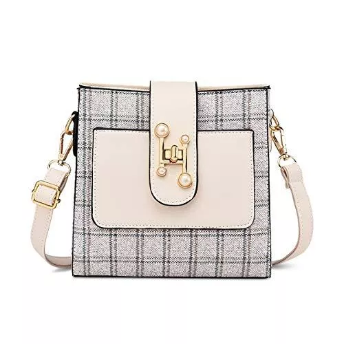 NICOLE &amp; DORIS Taschen & Rucksäcke NICOLE &amp; DORIS Damen Handtaschen Reißverschluss Umhängetasche Kleine Quadratische Tasche für Damen Top Handle Tasche Schultertaschen PU Leder Cremeweiß