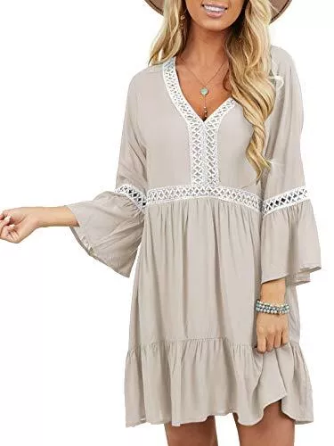 YOINS Freizeit YOINS Winterkleid Damen Langarm Minikleid für Damen Samtkleid Weihnachtskleider Langes Tunika Strandkleid Loose Kleid Babydoll Kleider Brautkleid