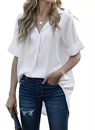 Aleumdr Kurzarmblusen Aleumdr Damen Bluse Elegant Tunika Damen Langarm V-Ausschnitt Sommer Hemden Casual Damen Langarmshirt Sexy Arbeit Oberteil Damen Hemdbluse Chiffon Bluse Tops