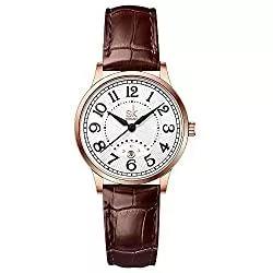 SHENGKE Uhren SK Klassische Business Damenuhren mit Edelstahlband und eleganter Damenuhr aus echtem Leder