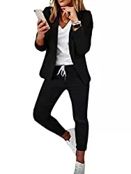 shownicer Kostüme shownicer Damen Zweiteiliger Anzug Set Revers Büro Business Formal Blazer Langarm Anzugjacke Hosenanzug Slim Fit Hose 2 Stück