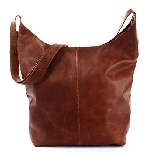 LECONI Taschen & Rucksäcke LECONI große Umhängetasche Damen Schultertasche praktische Ledertasche für Frauen Beuteltasche Vintage-Style Damentasche Shopper aus echtem Leder 34x34x11cm LE0055