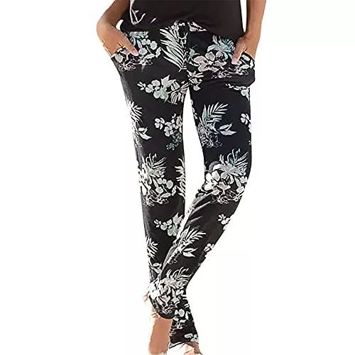 yeyeyo Hosen yeyeyo Damen Sommerhose Haremshose Freizeithose Bedruckte Boho Strand Hosen Lässige Haremshose Casual Strandhose Bohemian Beach Pants Freizeithose mit Taschen Frauen Hosen Jogginghose