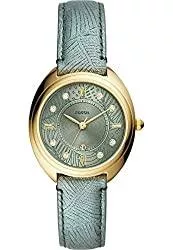 FOSSIL Uhren Fossil Damen Quarzwerk Armbanduhr, 34.00mm GehäusegröÃŸe mit grün analog Zifferblatt und grün Leder Armband ES5163