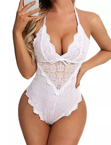 Aranmei Unterwäsche & Dessous Aranmei Damen Sexy Snap Crotch Body One Piece Spitze Babydoll Dessous Teddy