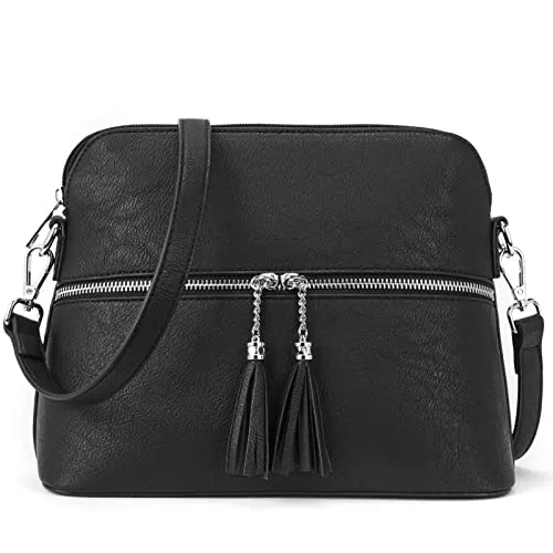 TELENA Taschen & Rucksäcke TELENA Damen Kleine Umhängetasche Leder Damen Handtaschen Crossbody Bag Clutch Schwarz Frauen Schultertaschen mit Quaste