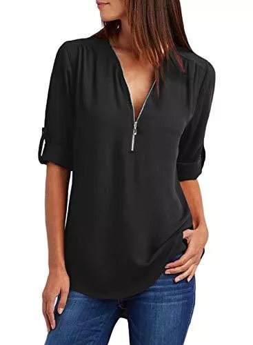 Modasua Langarmblusen Modasua Damen Bluse Langarm Blusenshirt Chiffon Hemd V-Ausschnitt Elegant Hemd Casual Oberteile Tops Business Tunika T-Shirt