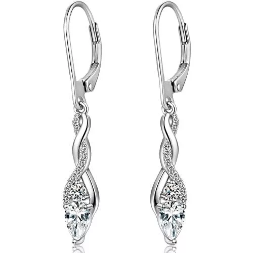 Miaofu Schmuck Miaofu Damen Hängende Ohrringe Lang Hängend Unendlichkeit Infinity Ohrhänger Silber 925 mit 5A Zirkonia Kristall, 18K Weißgold Plattiert Hängende Silber Ohrringe Feines Schmuck für Damen Mädchen