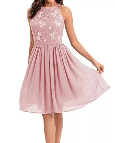 LA ORCHID Cocktail Laorchid cocktailkleid festlich Kleid brautjunfernkleid Hochzeit schulterfrei Kleid Abendkleid a Linie Damen Neckholder elegant Spitzen Sommerkleid