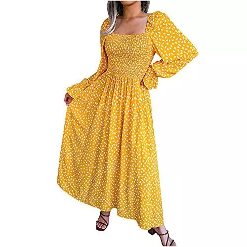 Bestyyo Party Damen Herbst/Winter Quadratischer Ausschnitt Langarm Resort Baumwollkleid Plissee Langer Rock 4028 oßfest schutzhülle case (11transparent, xr) Bodies Bodysuit Oberteil Overall schnürung am rü