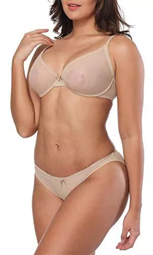 YANDW Unterwäsche & Dessous Barely There Damen Sexy Sheer BH Durchsichtig Mesh Dessous Set Transparent Ungefüttert Spitze