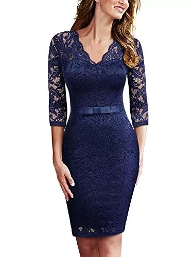 MIUSOL Cocktail MIUSOL Damen Knielang Spitzen Kleider Stretch Business Etuikleid