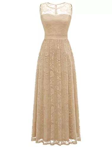 Wedtrend Cocktail Wedtrend Damen Abendkleid Lang Elegant für Hochzeit Ärmellos Spitzenkleid Festlich Maxi Cocktailkleid