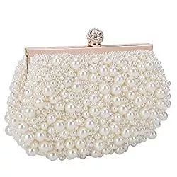 BAIGIO Taschen & Rucksäcke BAIGIO Clutch Damen Perlen Abendtasche Elegant Handtasche Umhängetasche für Hochzeit Party (Weiß)