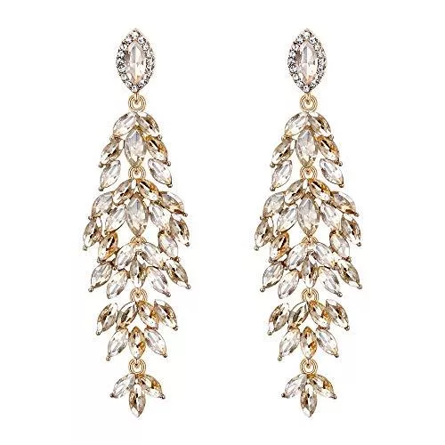 Clearine Schmuck Clearine Damen Ohrringe Hochzeit Braut Party Elegant Kristall Marquise-Form Lang Blatt Cluster Kronleuchter Ohr Schmuck