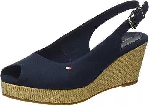 Tommy Hilfiger Hausschuhe Tommy Hilfiger Damen Iconic Elba Sling Back Wedge Peeptoe Sandalen