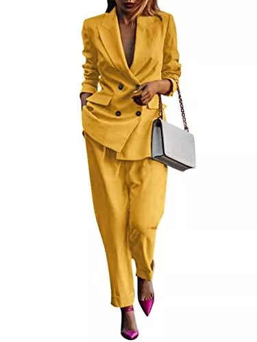 ZANZEA Kostüme ZANZEA Damen Hosenanzüge Business Anzug Lockeres Blazer mit Anzughose Elegant Zweiteiler für Office Hochzeit