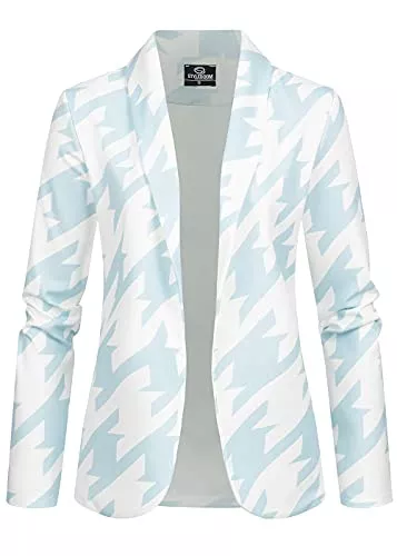 Styleboom Fashion® Blazer Styleboom Fashion® Damen 2-Tone Blazer offener Schnitt Hahnentritt Muster Weiss
