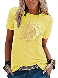 Abtel T-Shirts Abtel Sommer Damen T-Shirt Sunflower Print Muster Kurzarm Rundhalsausschnitt Basic Kurzarm Lose Damen Rundhals Casual Top
