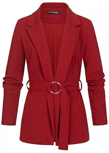 Styleboom Fashion® Blazer Styleboom Fashion® Damen Blazer Jacke mit Bindegürtel Wine rot