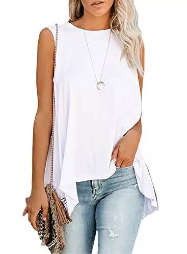 HAPPY SAILED Ärmellose Blusen HAPPY SAILED Damen O-Ausschnitt Ärmellos Elegant Casual Einfarbig Oberteil Shirt Bluse Tops S-XXL