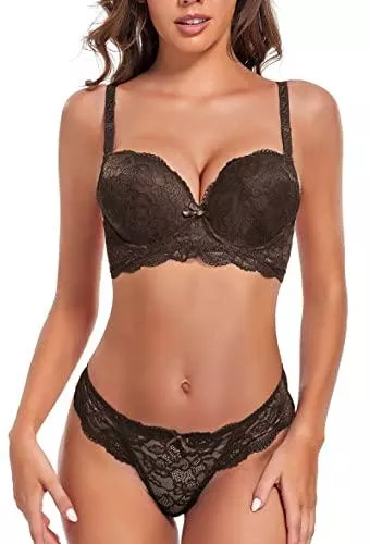 SHEKINI Unterwäsche & Dessous SHEKINI Damen BH Set BH Und String Spitze Trägerloser Abnehmbare Träger Push Up Bügel BH Unterwäsche Lingerie Tanga Dessous Sets