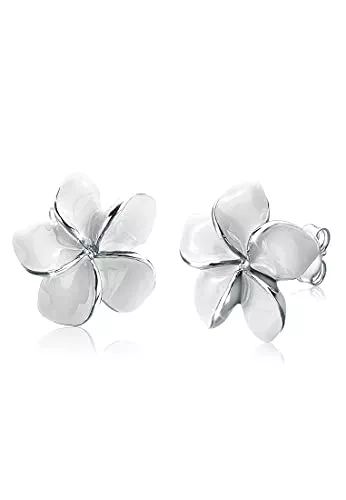 Elli Schmuck Elli Ohrringe Damen Frangipani Blüte Natur Blume Emaille in 925 Sterling Silber