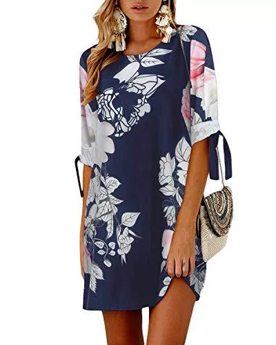 YOINS Freizeit YOINS Blusenkleid Damen Kleider Tshirt Sommerkleid für Damen Rundhals Minikleid Langarm Lose Tunika mit Bowknot Ärmeln