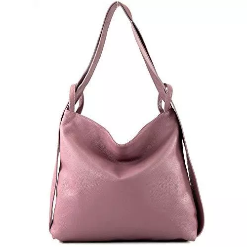 modamoda de Taschen & Rucksäcke modamoda de - T192 - ital. Damen Rucksacktasche 2in1 aus Leder