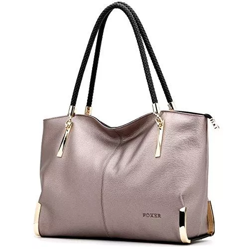 FOXER Taschen & Rucksäcke Leder Handtaschen für Damen, Echtes Leder Frauen Designer Umhängetasche Weib Mode Shopper Schultertasche Echte Leder Reißverschluss Handtasche Elegant Tragetasche Klassiker Groß Tote Taschen