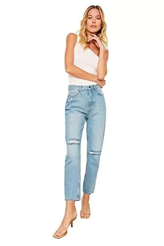 Trendyol Jeans Trendyol Damen Zerrissene Hohe Taille Mom Jeans