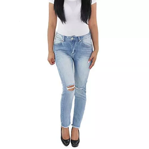 Sotala Jeans MOZZAAR Damen High Waist Röhrenjeans Hochbund Stretch Skinny Slim Fit Jeans Hose Mit Rissen zerrissen Mit Löchern Ripped Destroyed Distressed Blau