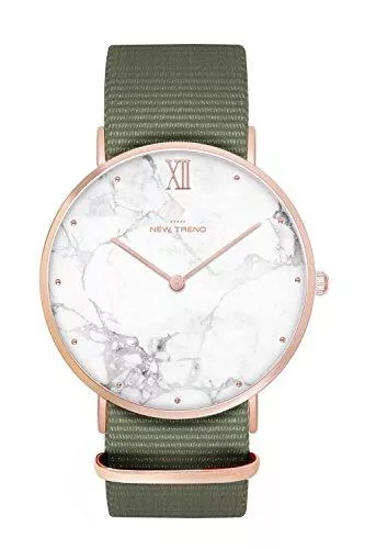 New Trend - Love for Accessories Uhren Armbanduhr Rosegold Weiss für Damen & Herren, Marmor-Style mit Textil- Stoff- Nylon- NATO-Armband oder Edelstahl-Metallarmband Ø 38 MM
