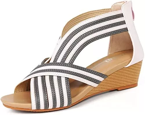 Hsyooes Sandalen & Slides Plateau Sandalen Damen sandaletten mit keilabsatz Espadrille Sommer Leder Offene Bohemia Zehentrenner Sandalen Römersandalen Boho Schuhe Casual Strand