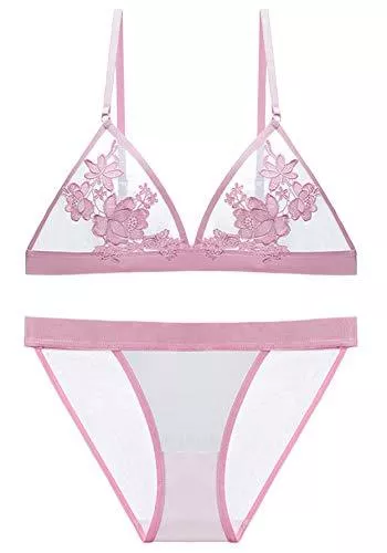 SHEKINI Unterwäsche & Dessous SHEKINI BH Set,Damen Ohne Bügel BH Set Spitze BH und Slip Triangle Bralette Panty Lingerie Unterwäsche Dessous Set mit Hakenverschluss und Verstellbare Träger