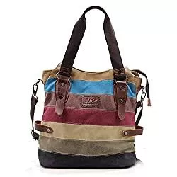 NEWLIUXI Taschen & Rucksäcke NEWLIUXI Damen Handtasche, Canvas Tasche Multi-Color Streifen Umhängetasche, Tote Große Kapazität Shopping Casual Crossbody Hobo Bag