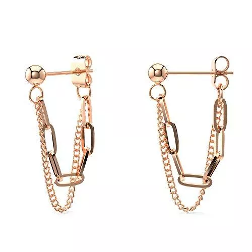 THIORA Schmuck THIORA Kettenglieder Ohrringe | Kettenohrringe Damen | Chain Ohrstecker | Statement Schmuck | Rosegold Silber Gold Edelstahl