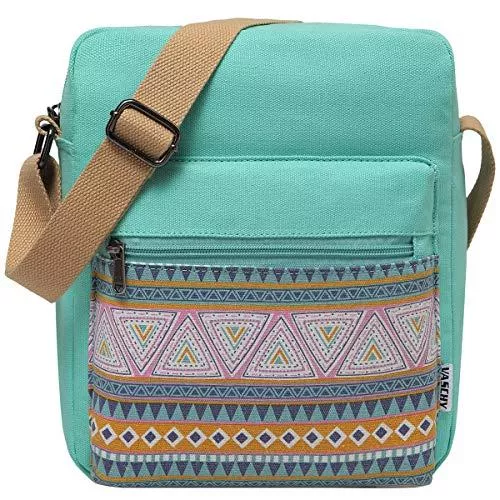 VASCHY Taschen & Rucksäcke Umhängetasche Mädchen, VASCHY Vintage Klein Wasserabweisend Canvas Schultertasche Crossbody Bag Damen Teenager Tasche mit Verstellbaren Schulterriemen(Türkis)