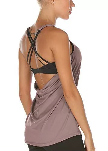 icyzone Tops icyzone Damen Sport Yoga Top mit BH - 2 in 1 Fitness Shirt Cross Back BH Training Tank Top