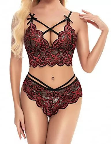 klier Unterwäsche & Dessous klier Sexy Dessous-Set für Damen, mit Spitze, BH und Höschen, 2-teilig, mit Riemen, Babydoll-Body