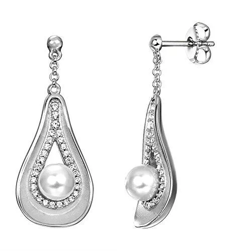 Pierre Cardin Uhren Pierre Cardin Damen-Ohrhänger La Bidassoa 925 Silber Zirkonia Brillantschliff Synthetische Perle Weiß - PCER90274A000