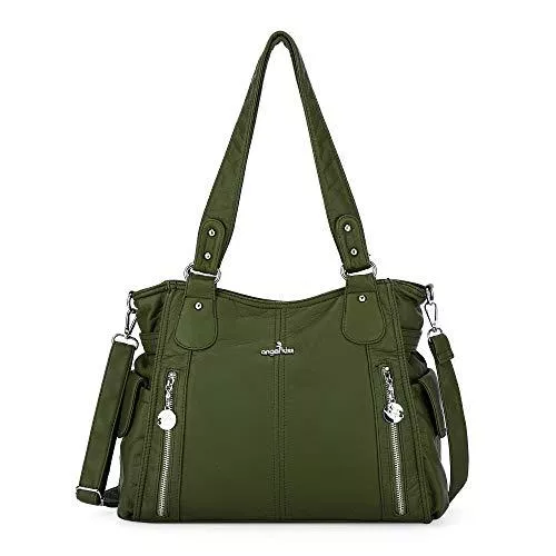 ZOCAI Taschen & Rucksäcke AngelKiss Handtasche Damen Schultertasche Multifunktionale Umhängetaschen Gewaschenes Veganes Leder Wasserdicht mit Reißver Schlusstaschen