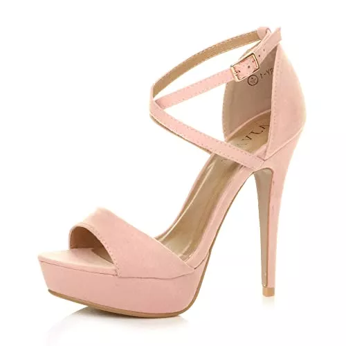 Ajvani High Heels Damen Hoher Absatz Gekreuzten Riemchen Peep Toe Schuhe Plateau Sandalen Größe